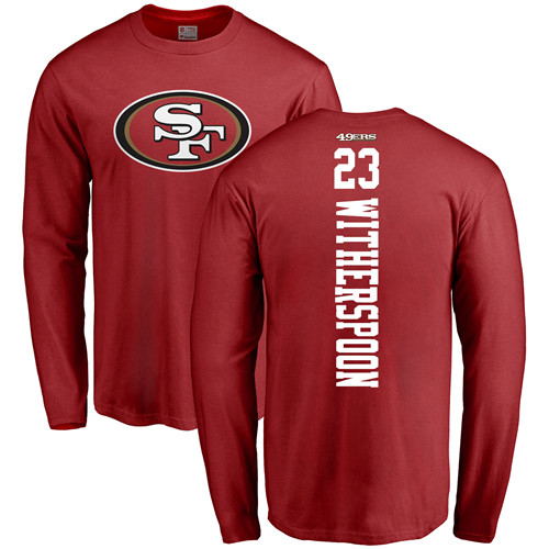 Men San Francisco 49ers Red Ahkello Witherspoon Backer #23 Long Sleeve NFL T Shirt->san francisco 49ers->NFL Jersey